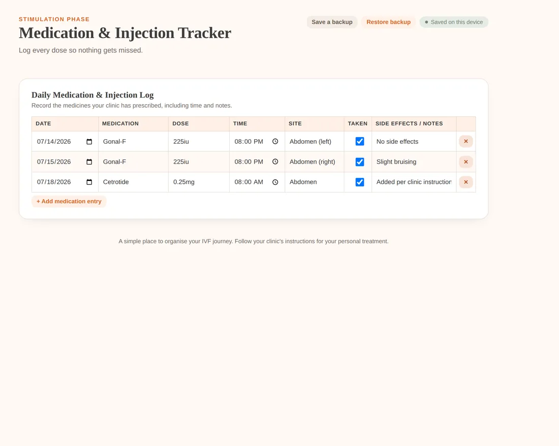 Medication and Injection Tracker with logged doses