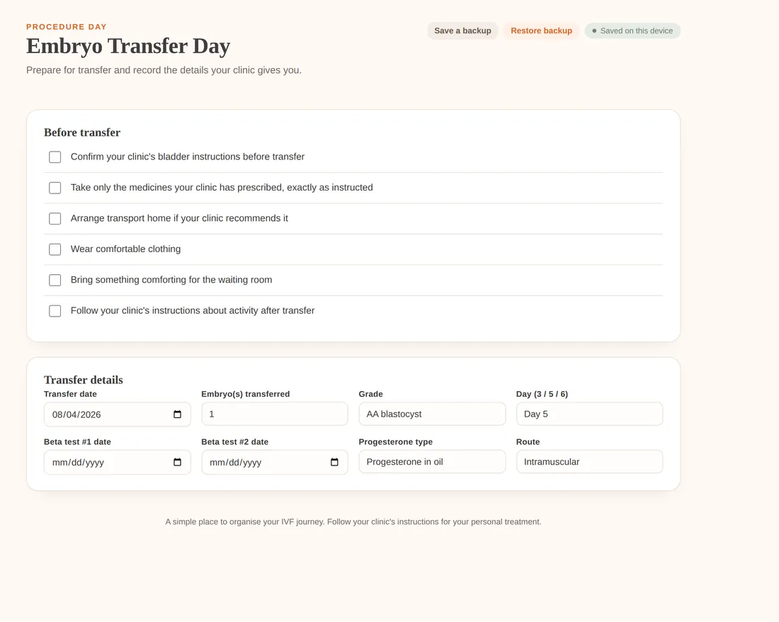 Embryo Transfer Day details
